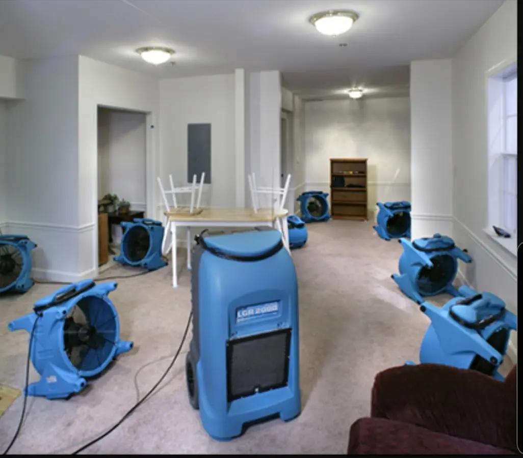 Air movers and dehumidifier setup for Water Damage Restoration in Newmarket